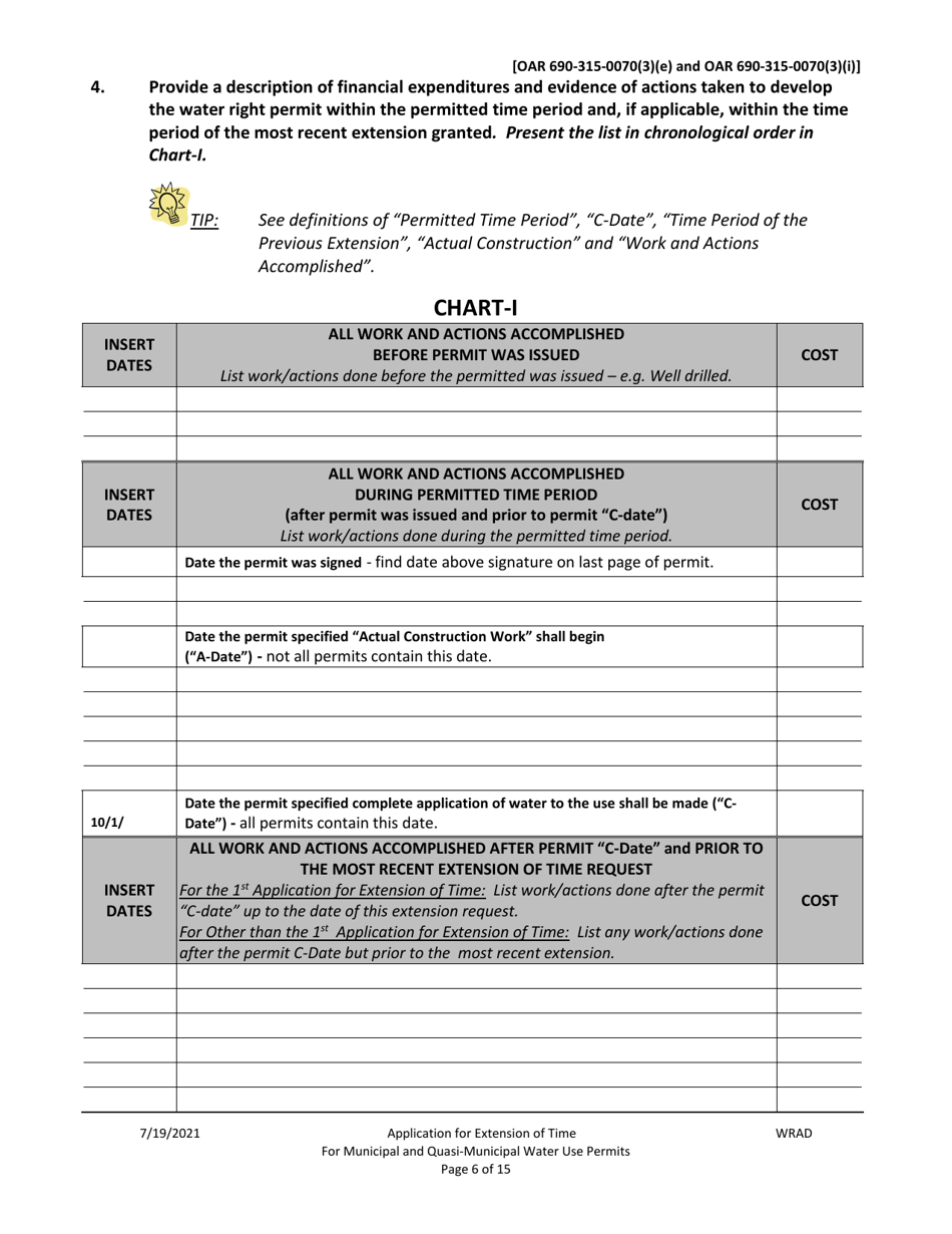 Application for Extension of Time for Municipal and Quasi-Municipal Water Use Permits - Oregon, Page 6