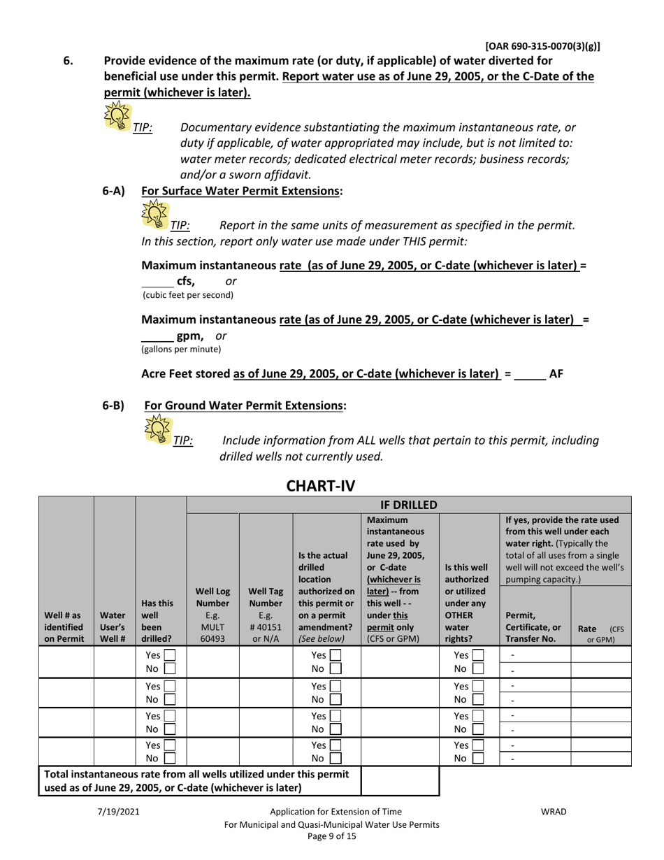 Application for Extension of Time for Municipal and Quasi-Municipal Water Use Permits - Oregon, Page 9