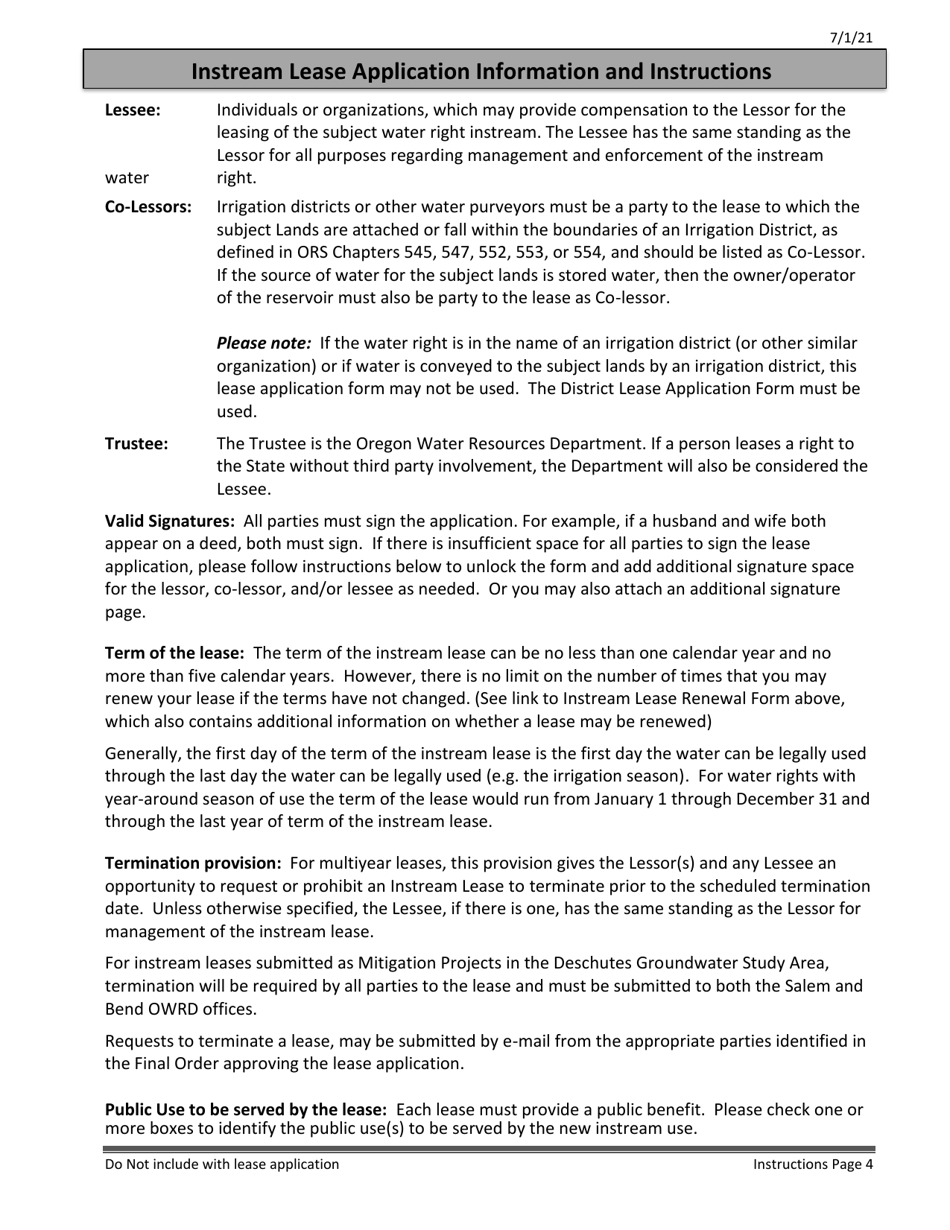 Application for Instream Lease - Oregon, Page 10