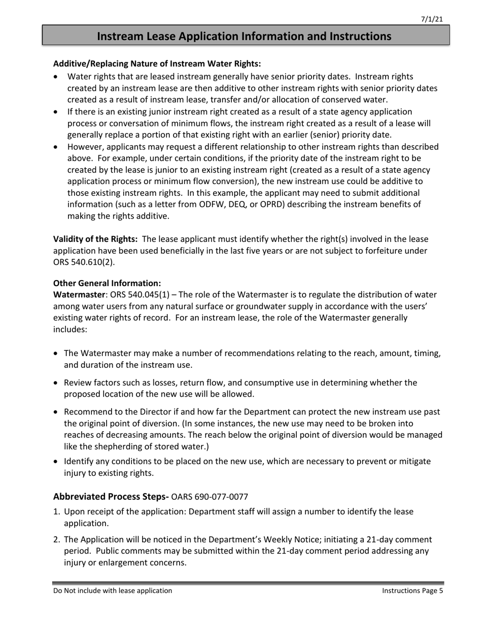 Application for Instream Lease - Oregon, Page 11