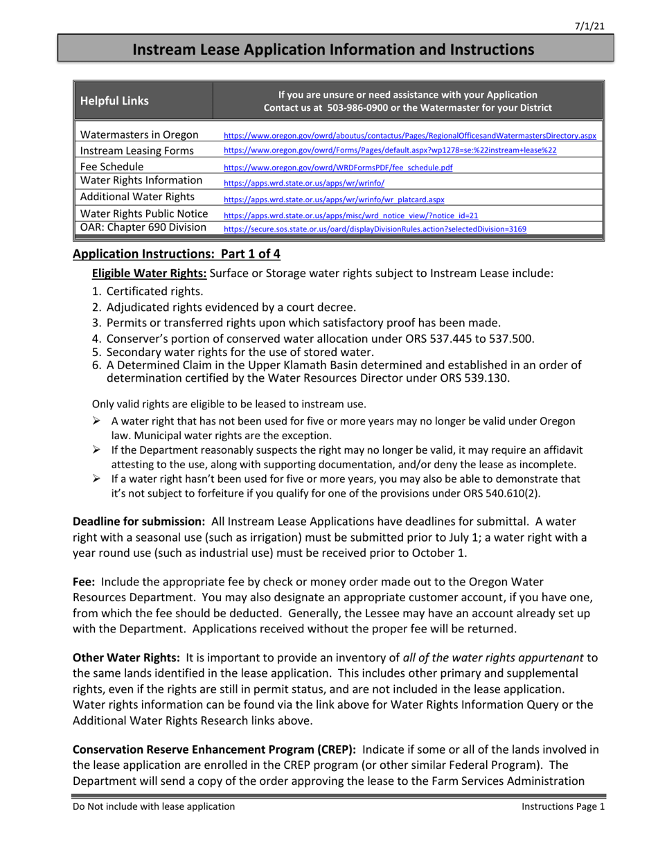 Application for Instream Lease - Oregon, Page 7