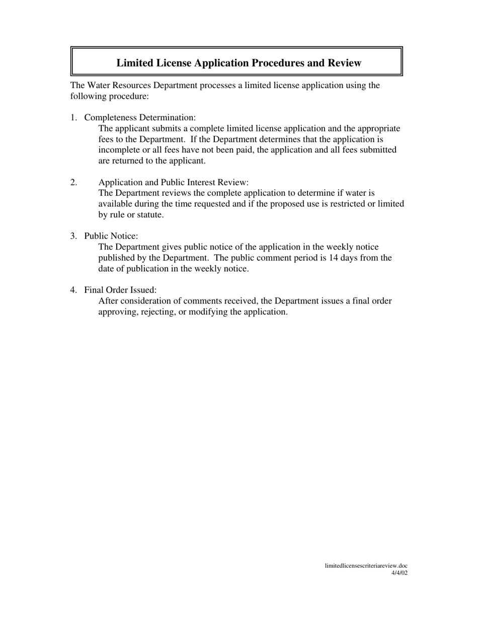 Criteria for Evaluating an Application for a Limited License - Oregon, Page 2