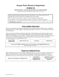 Form M &quot;Supplemental Application for Municipal and Quasi-Municipal Water Supplies&quot; - Oregon