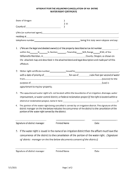 Affidavit for the Voluntary Cancellation of an Entire Water Right Certificate - Oregon