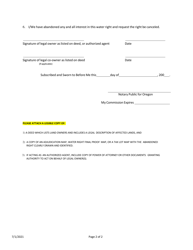 Affidavit for the Voluntary Cancellation of an Entire Water Right Certificate - Oregon, Page 2