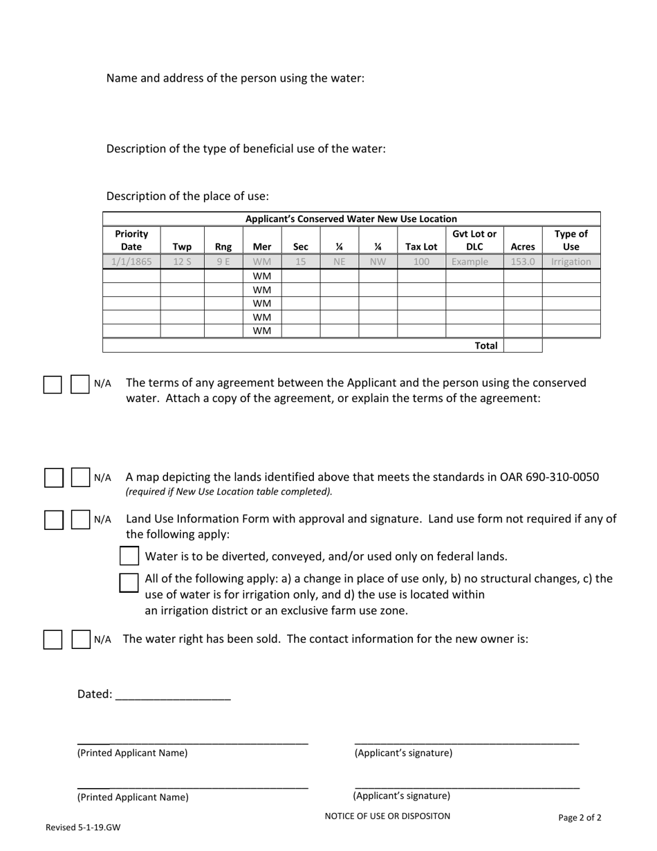 Allocation of Conserved Water - Groundwater 60 Day Notice of Use or Disposition - Oregon, Page 2