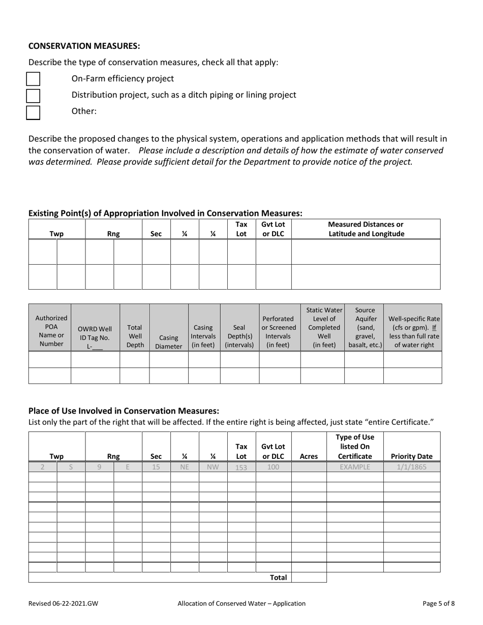 Allocation of Conserved Water - Groundwater Application - Oregon, Page 5