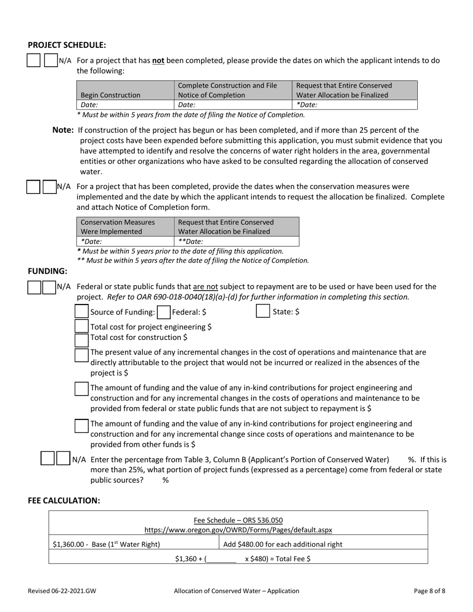 Allocation of Conserved Water - Groundwater Application - Oregon, Page 8