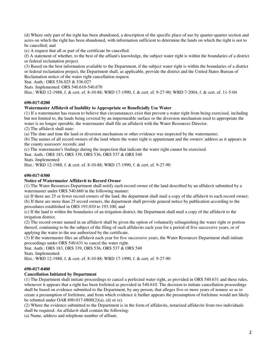 Affidavit Asserting Non-use of Water Right - Oregon, Page 16