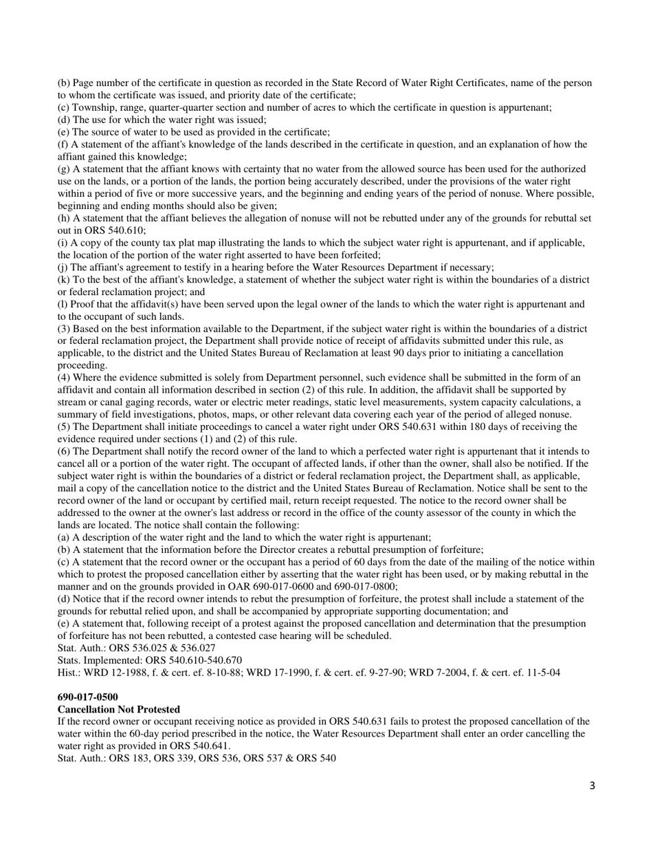 Affidavit Asserting Non-use of Water Right - Oregon, Page 17