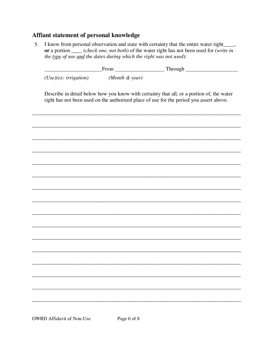 Affidavit Asserting Non-use of Water Right - Oregon, Page 6