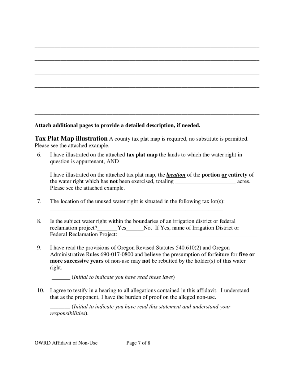 Affidavit Asserting Non-use of Water Right - Oregon, Page 7