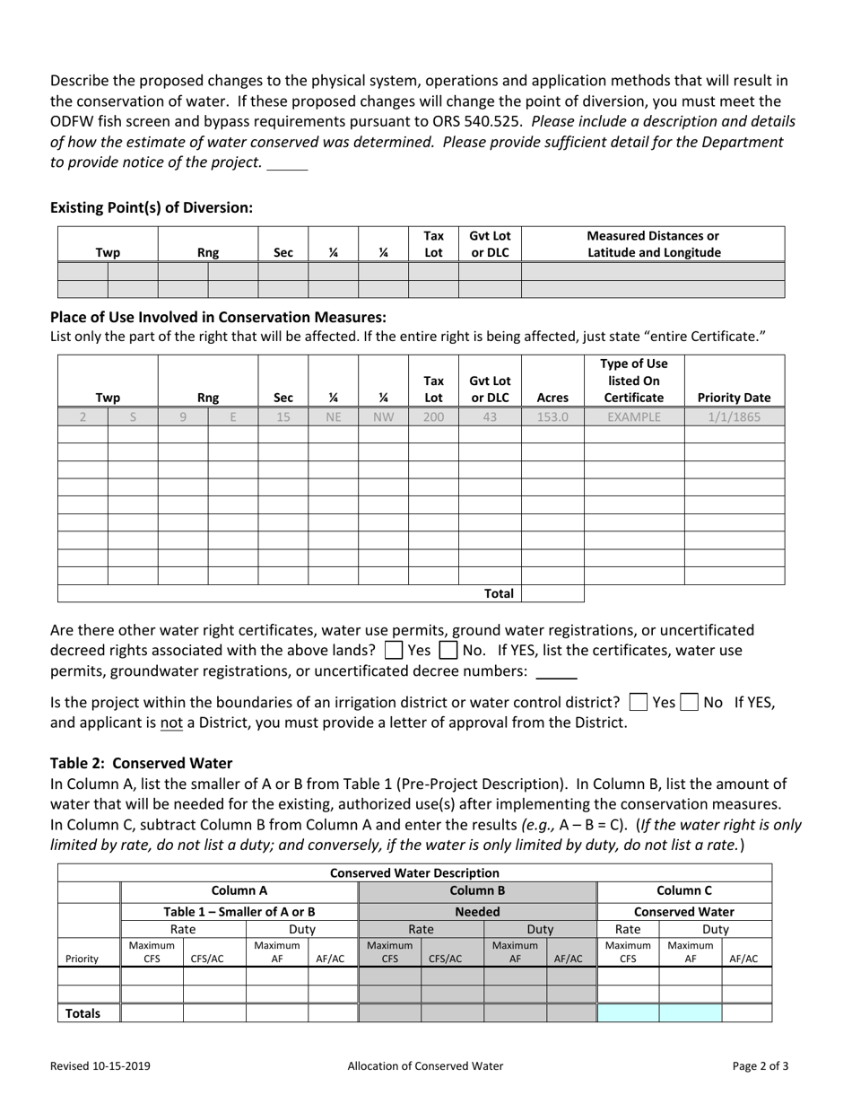 Part 3 Allocation of Conserved Water - Surface Water Application - Oregon, Page 2