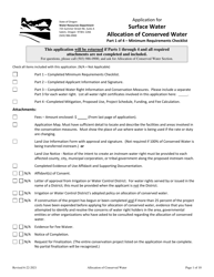 Document preview: Allocation of Conserved Water - Suface Water Application - Oregon