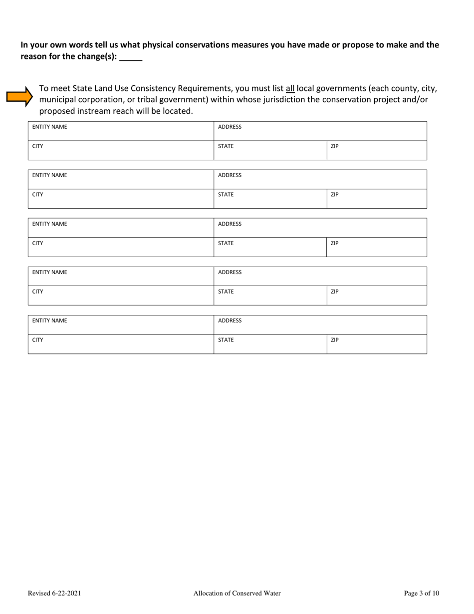 Allocation of Conserved Water - Suface Water Application - Oregon, Page 3