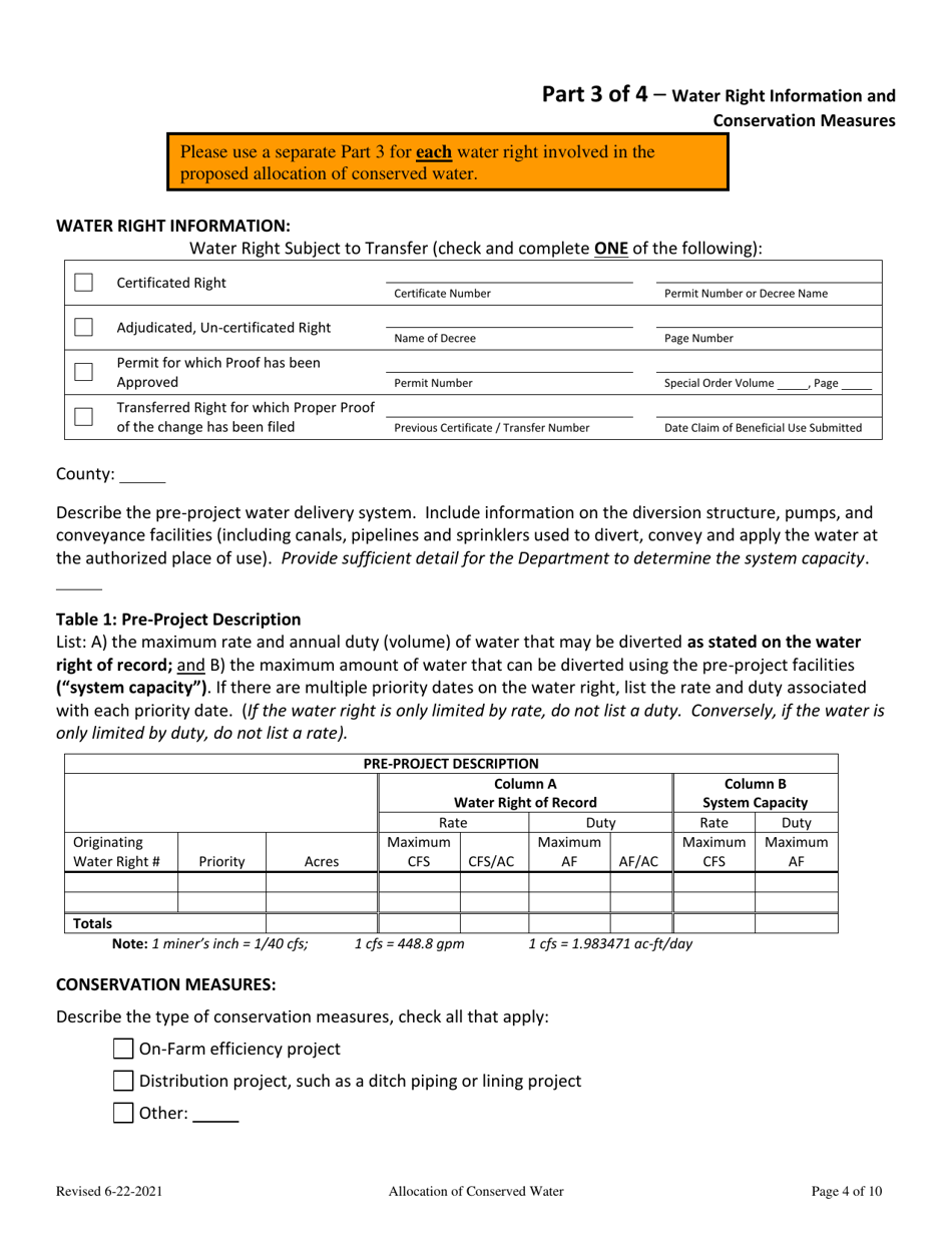 Allocation of Conserved Water - Suface Water Application - Oregon, Page 4