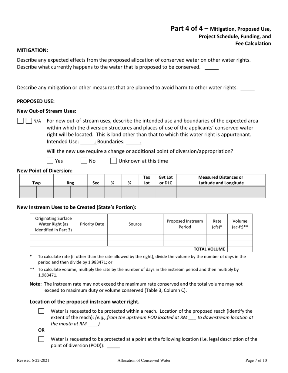 Allocation of Conserved Water - Suface Water Application - Oregon, Page 7