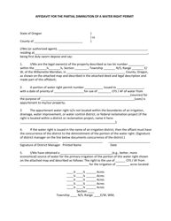 Document preview: Affidavit for the Partial Diminution of a Water Right Permit - Oregon