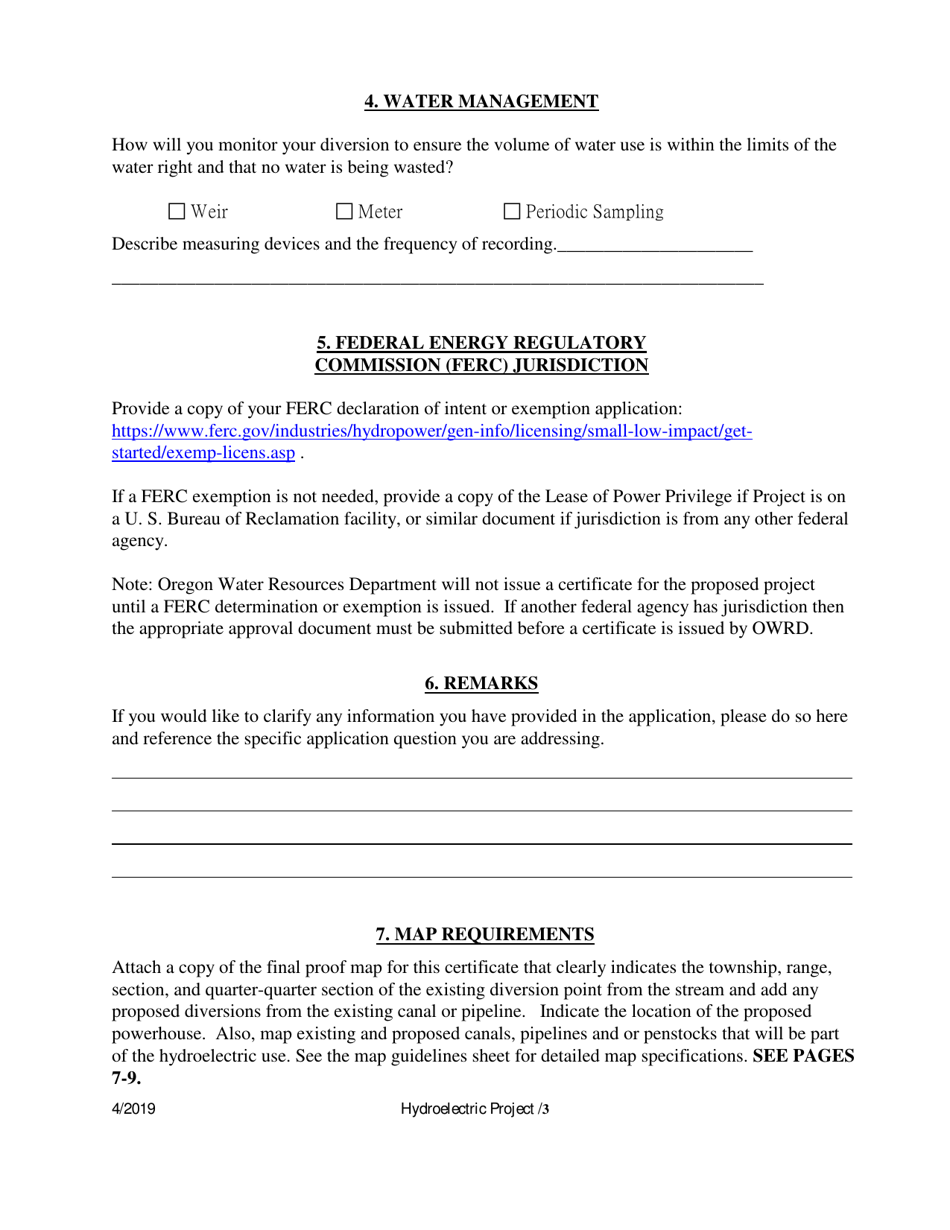 Application to Develop Hydroelectric Use (As Part of an Existing Certificated Water Right) - Oregon, Page 3