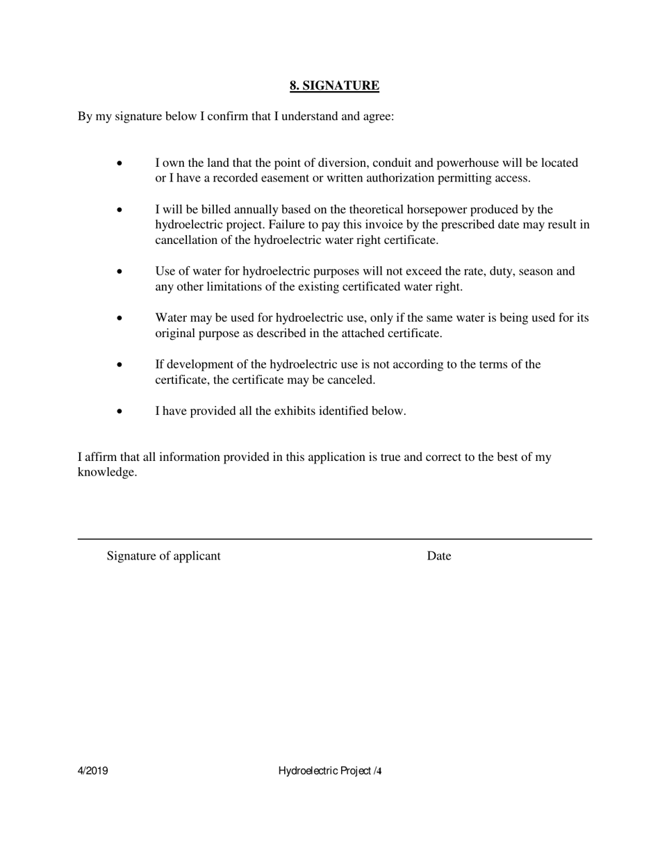 Application to Develop Hydroelectric Use (As Part of an Existing Certificated Water Right) - Oregon, Page 4