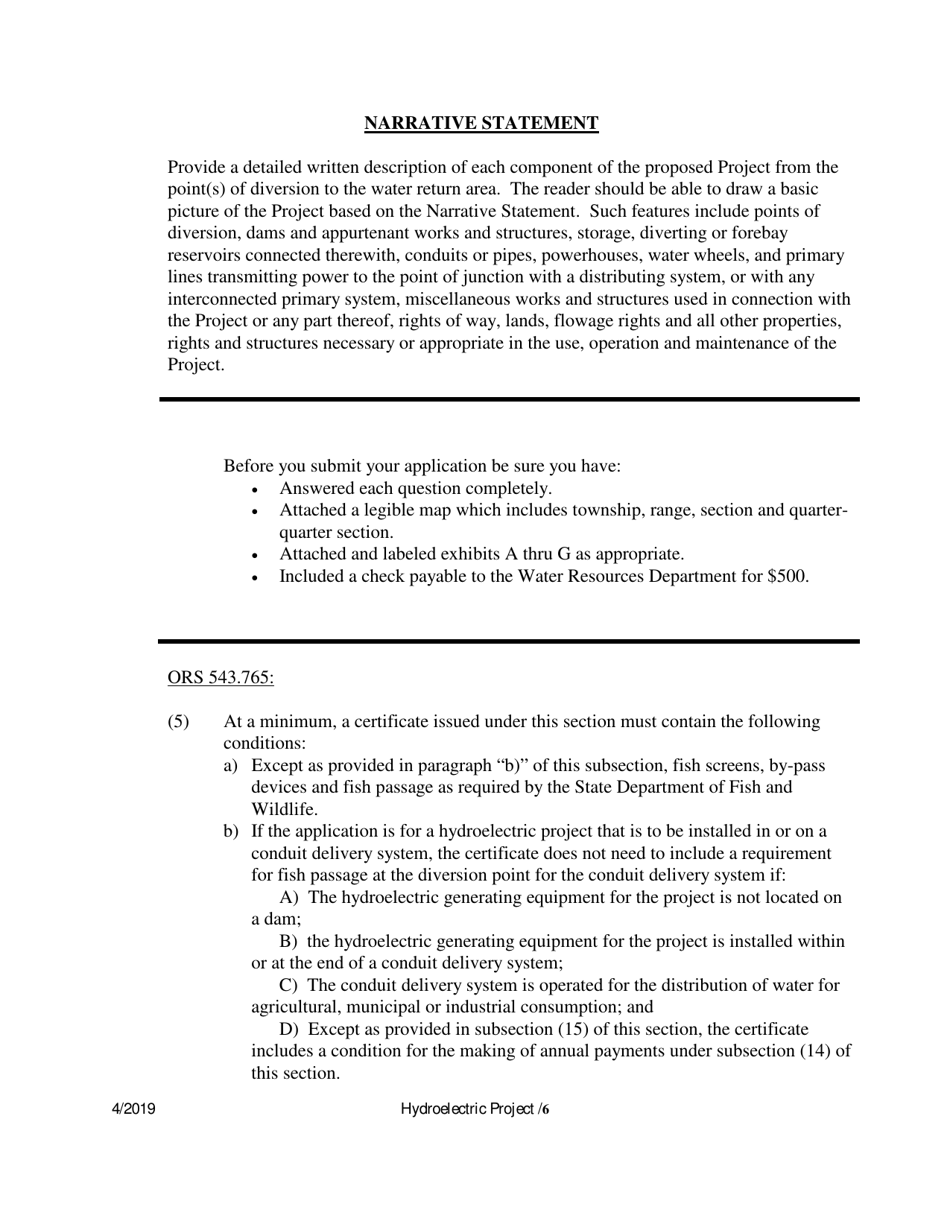 Application to Develop Hydroelectric Use (As Part of an Existing Certificated Water Right) - Oregon, Page 6