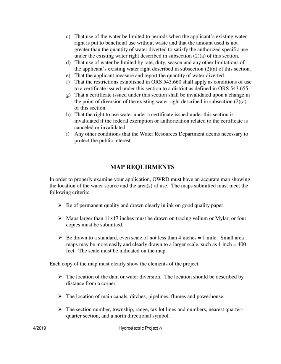 Application to Develop Hydroelectric Use (As Part of an Existing Certificated Water Right) - Oregon, Page 7