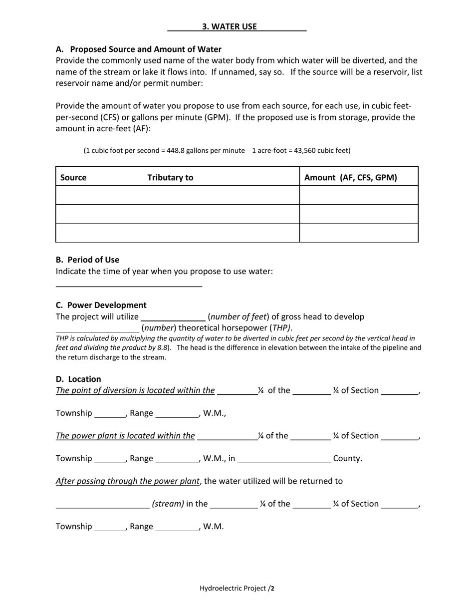 Application to Develop a Minor Hydroelectric Project (Less Than 100 Theoretical Horsepower) - Oregon, Page 2