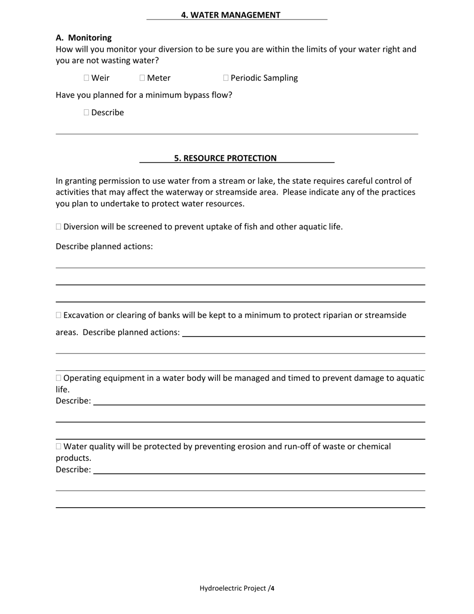 Application to Develop a Minor Hydroelectric Project (Less Than 100 Theoretical Horsepower) - Oregon, Page 4