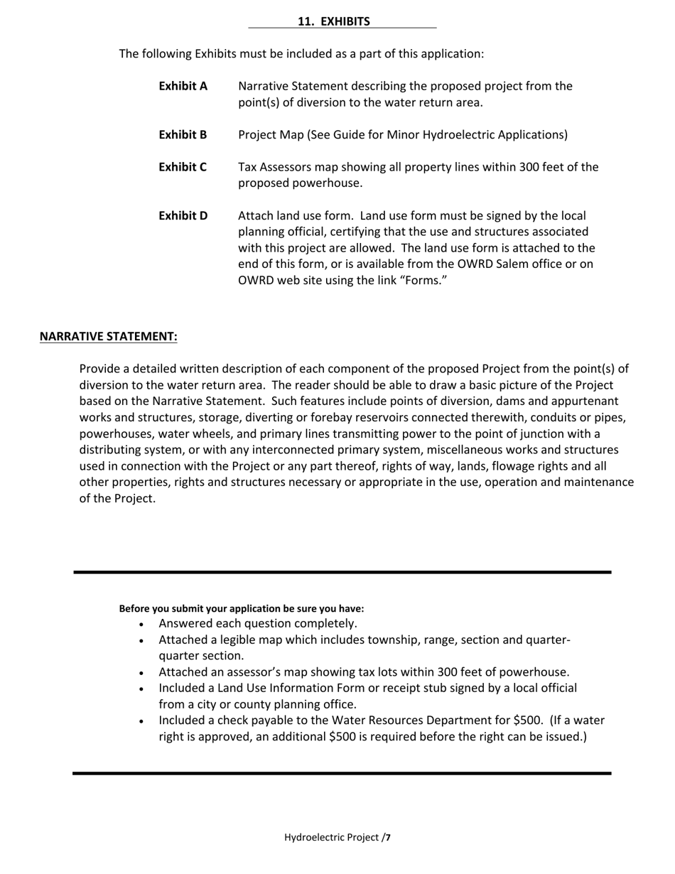 Application to Develop a Minor Hydroelectric Project (Less Than 100 Theoretical Horsepower) - Oregon, Page 7