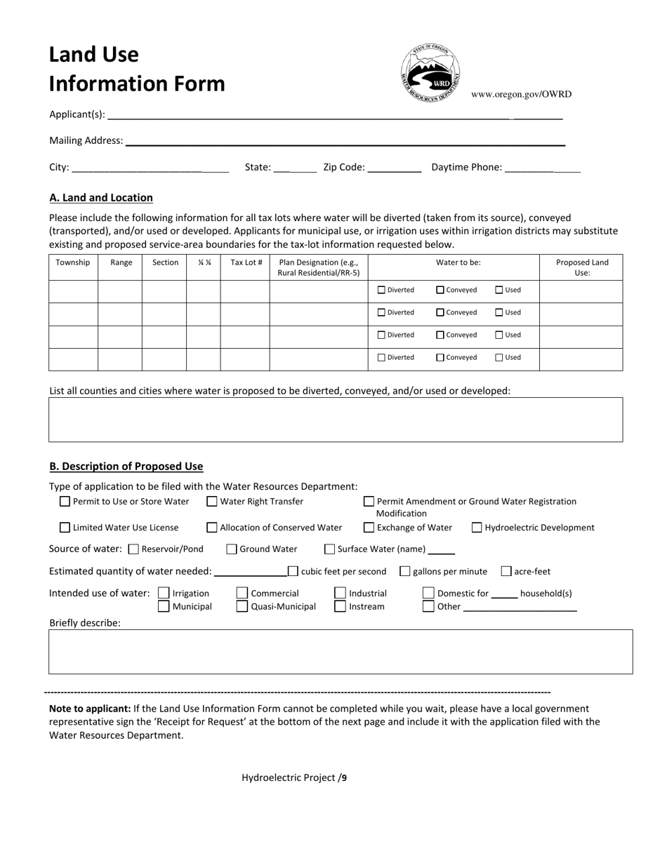 Application to Develop a Minor Hydroelectric Project (Less Than 100 Theoretical Horsepower) - Oregon, Page 9