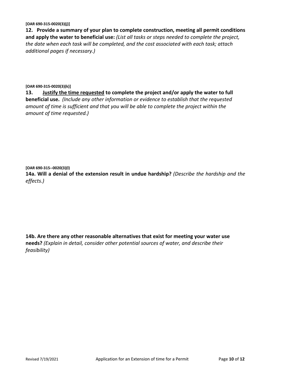 Application for Extension of Time for a Water Right Permit (Non-municipal / Non Quasi-Municipal Water Use) - Oregon, Page 10
