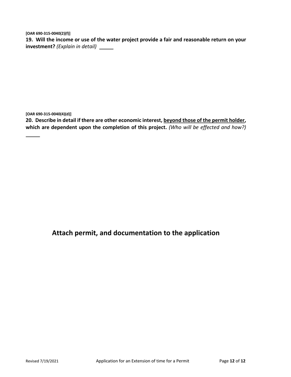 Application for Extension of Time for a Water Right Permit (Non-municipal / Non Quasi-Municipal Water Use) - Oregon, Page 12