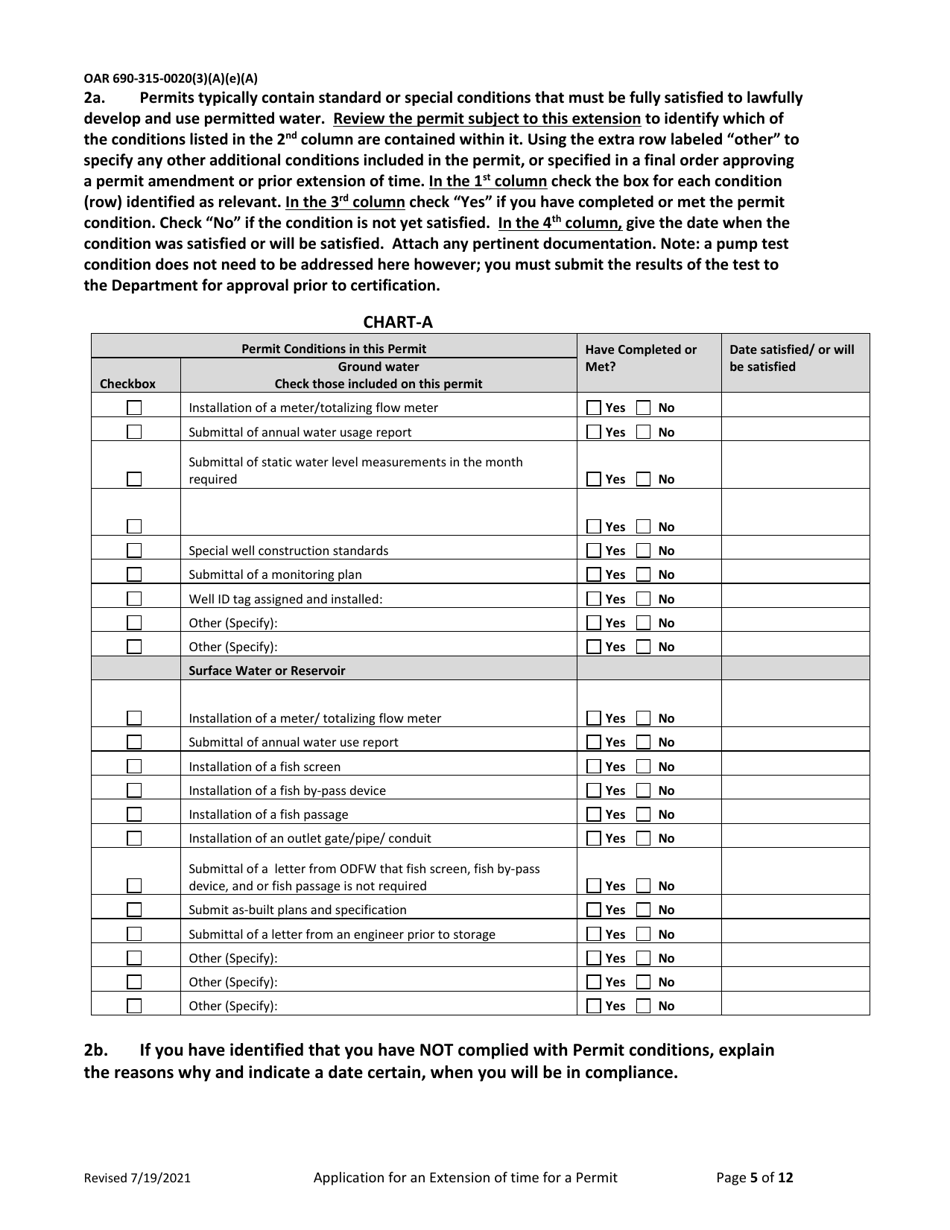 Application for Extension of Time for a Water Right Permit (Non-municipal / Non Quasi-Municipal Water Use) - Oregon, Page 5
