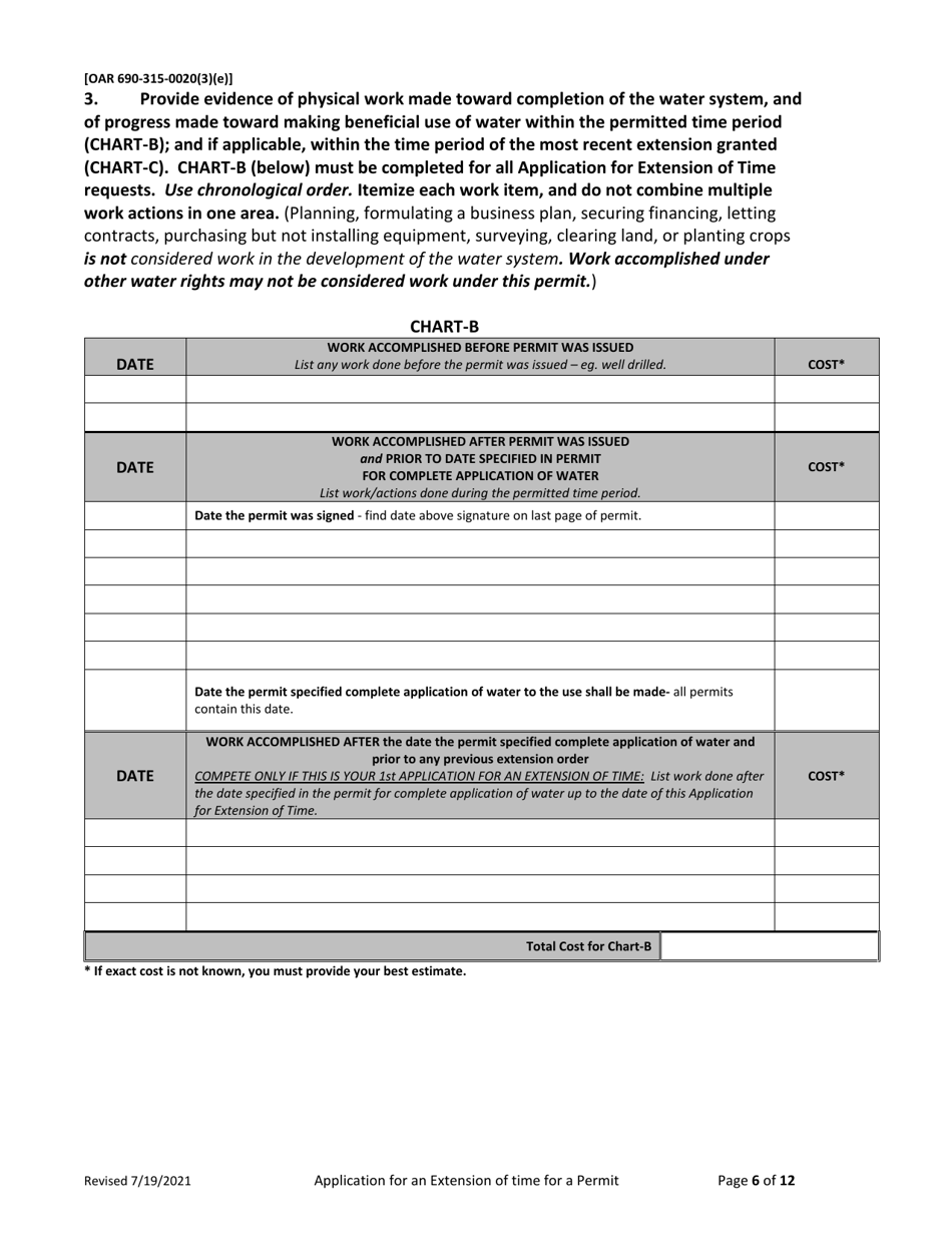 Application for Extension of Time for a Water Right Permit (Non-municipal / Non Quasi-Municipal Water Use) - Oregon, Page 6