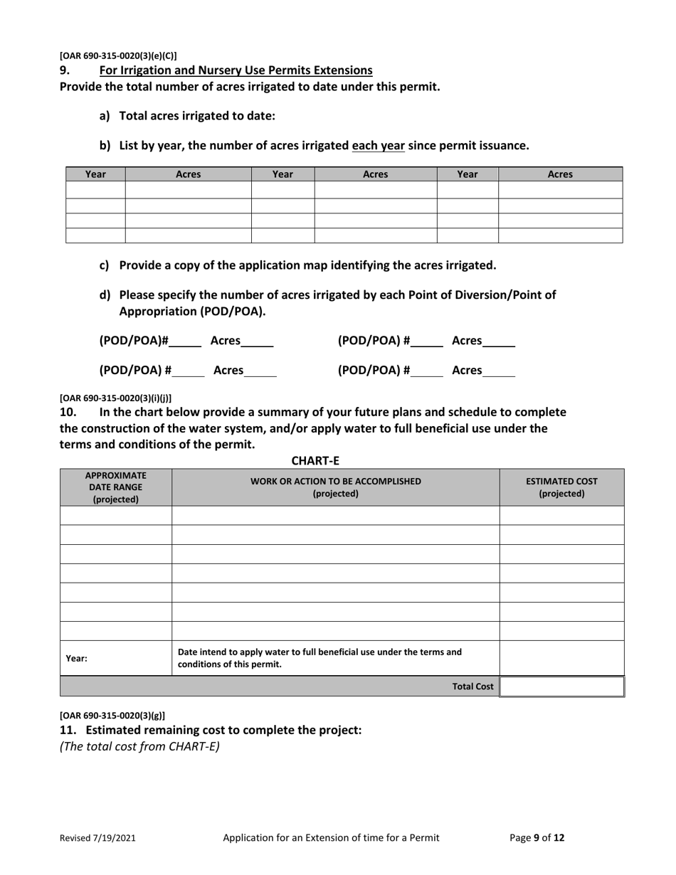 Application for Extension of Time for a Water Right Permit (Non-municipal / Non Quasi-Municipal Water Use) - Oregon, Page 9