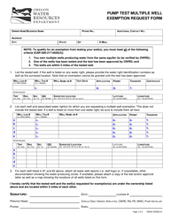 Document preview: Pump Test Multiple Well Exemption Request Form - Oregon