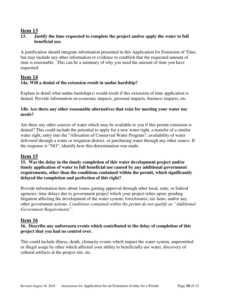 Instructions for Completing an Application for Extension of Time for Water Right Permit - Oregon, Page 10