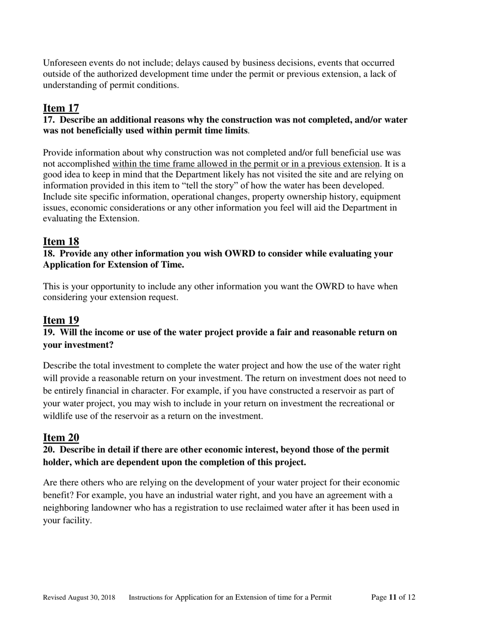 Instructions for Completing an Application for Extension of Time for Water Right Permit - Oregon, Page 11