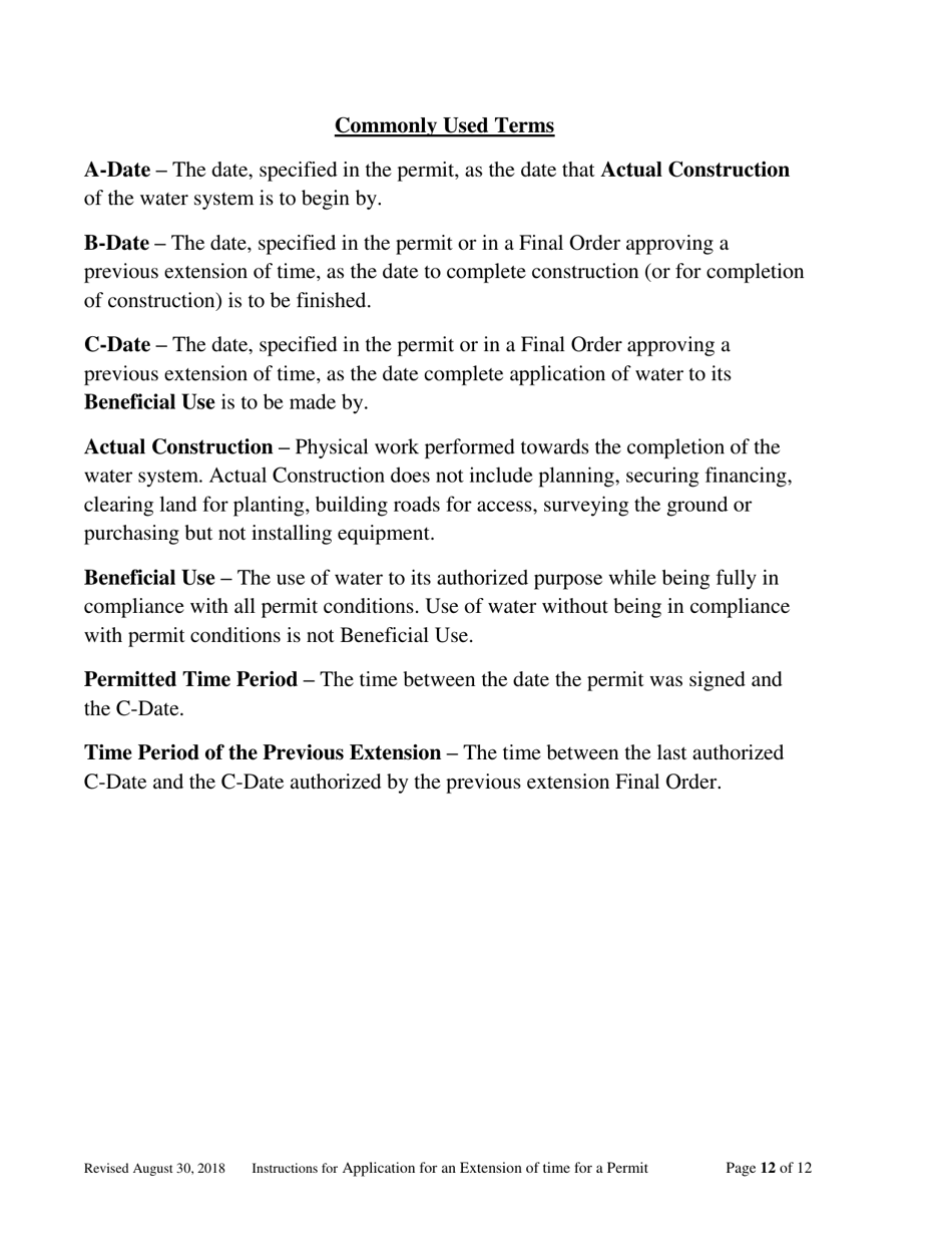 Instructions for Completing an Application for Extension of Time for Water Right Permit - Oregon, Page 12