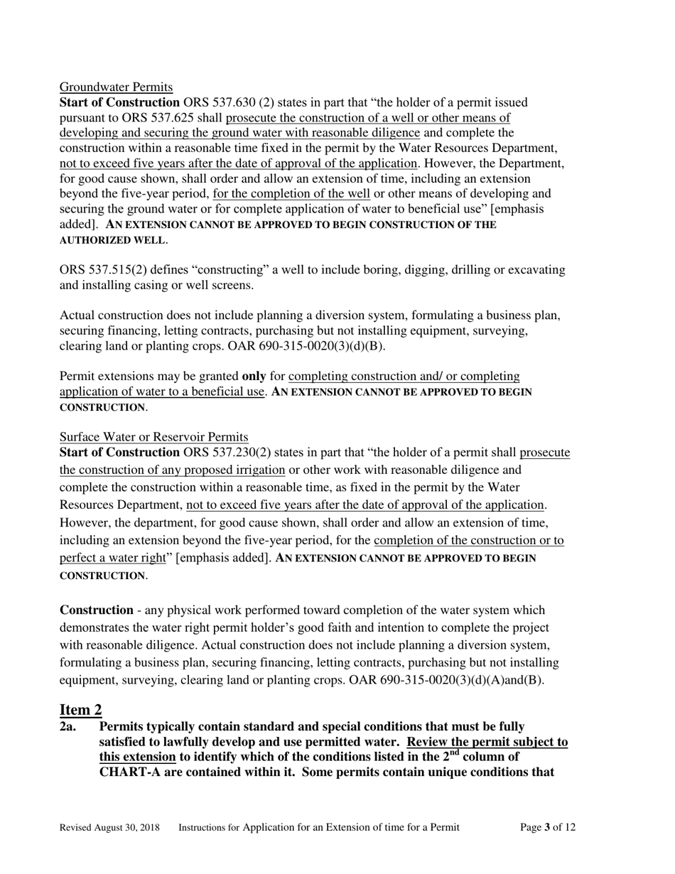 Instructions for Completing an Application for Extension of Time for Water Right Permit - Oregon, Page 3