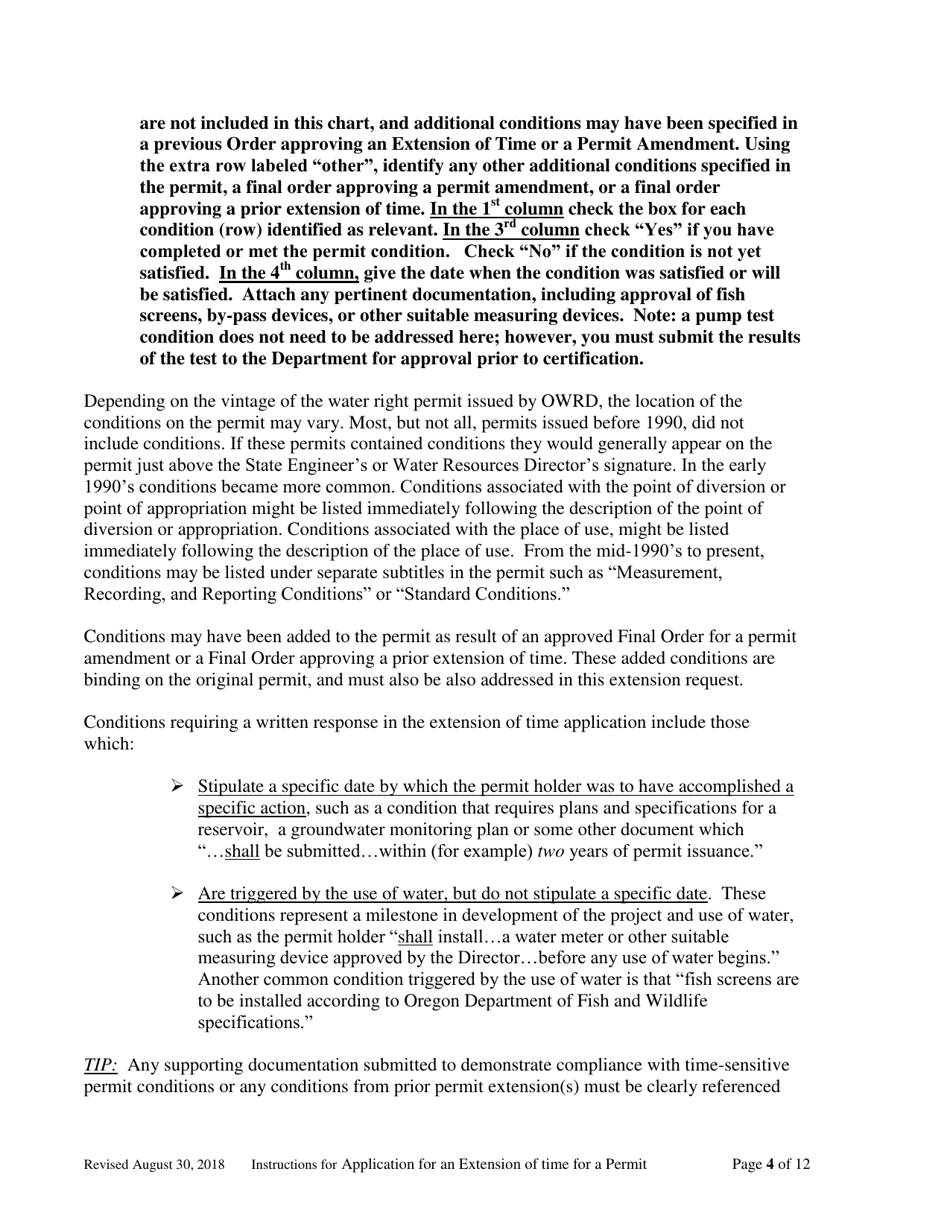 Instructions for Completing an Application for Extension of Time for Water Right Permit - Oregon, Page 4