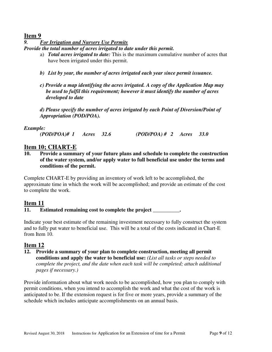 Instructions for Completing an Application for Extension of Time for Water Right Permit - Oregon, Page 9