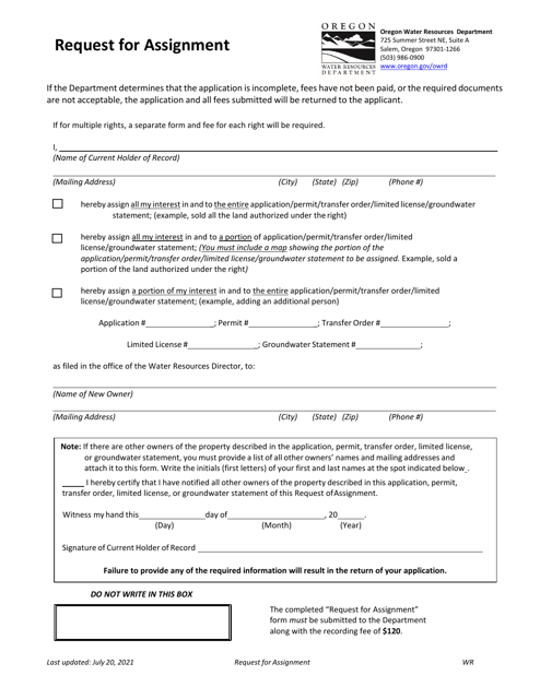 Request for Assignment - Oregon