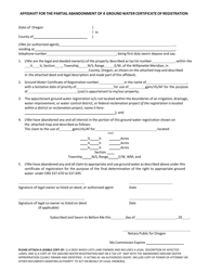 Document preview: Affidavit for the Partial Abandonment of a Groundwater Certificate of Registration - Oregon