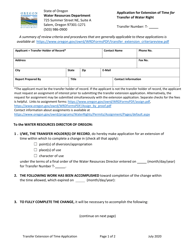 Application for Extension of Time for Transfer of Water Right - Oregon
