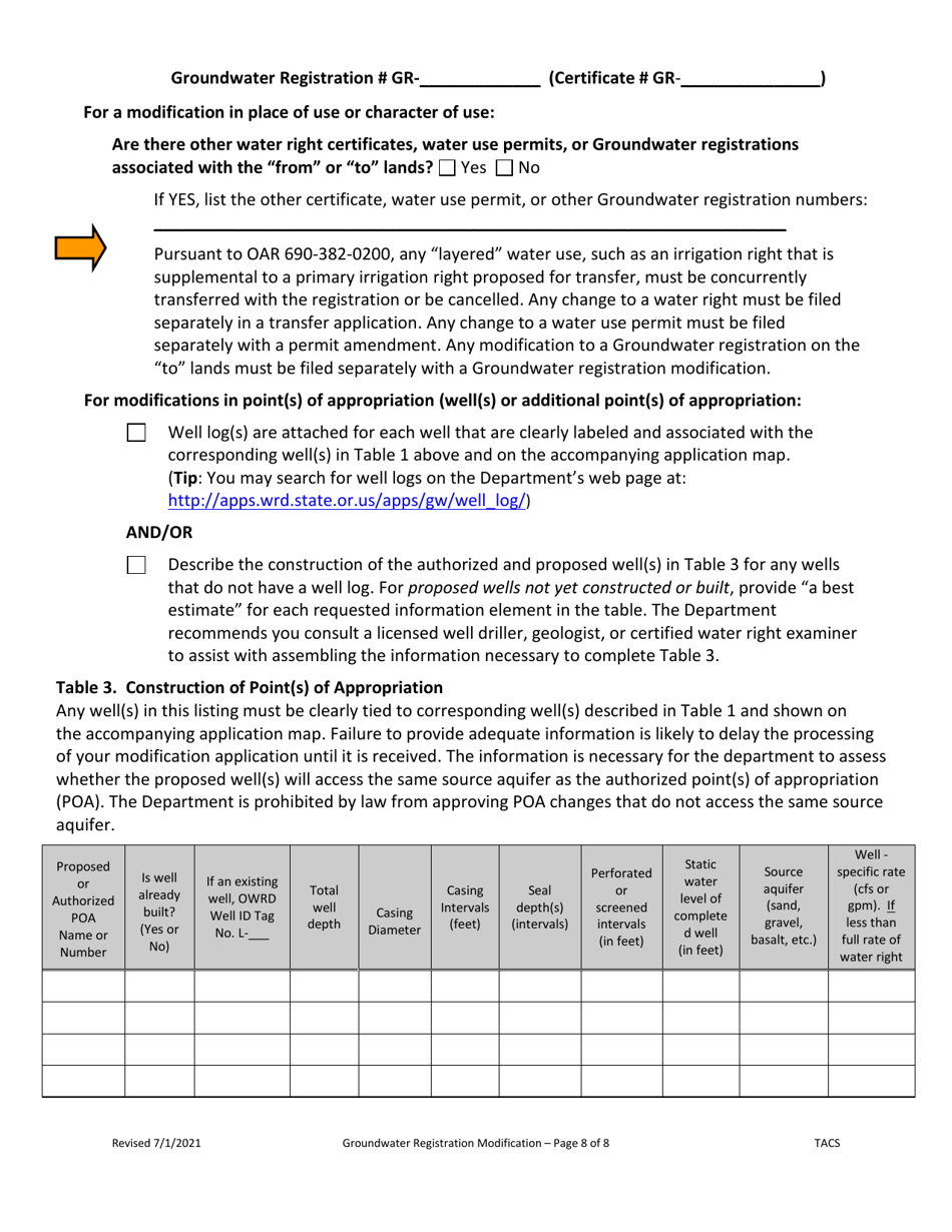 Application for Groundwater Registration Modification - Oregon, Page 8