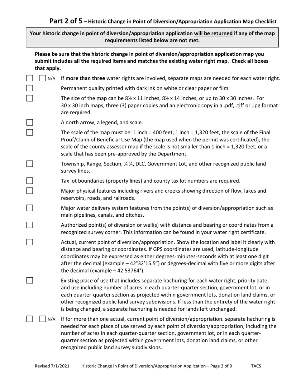 Application for Historic Change in Point of Diversion / Appropriation - Oregon, Page 2