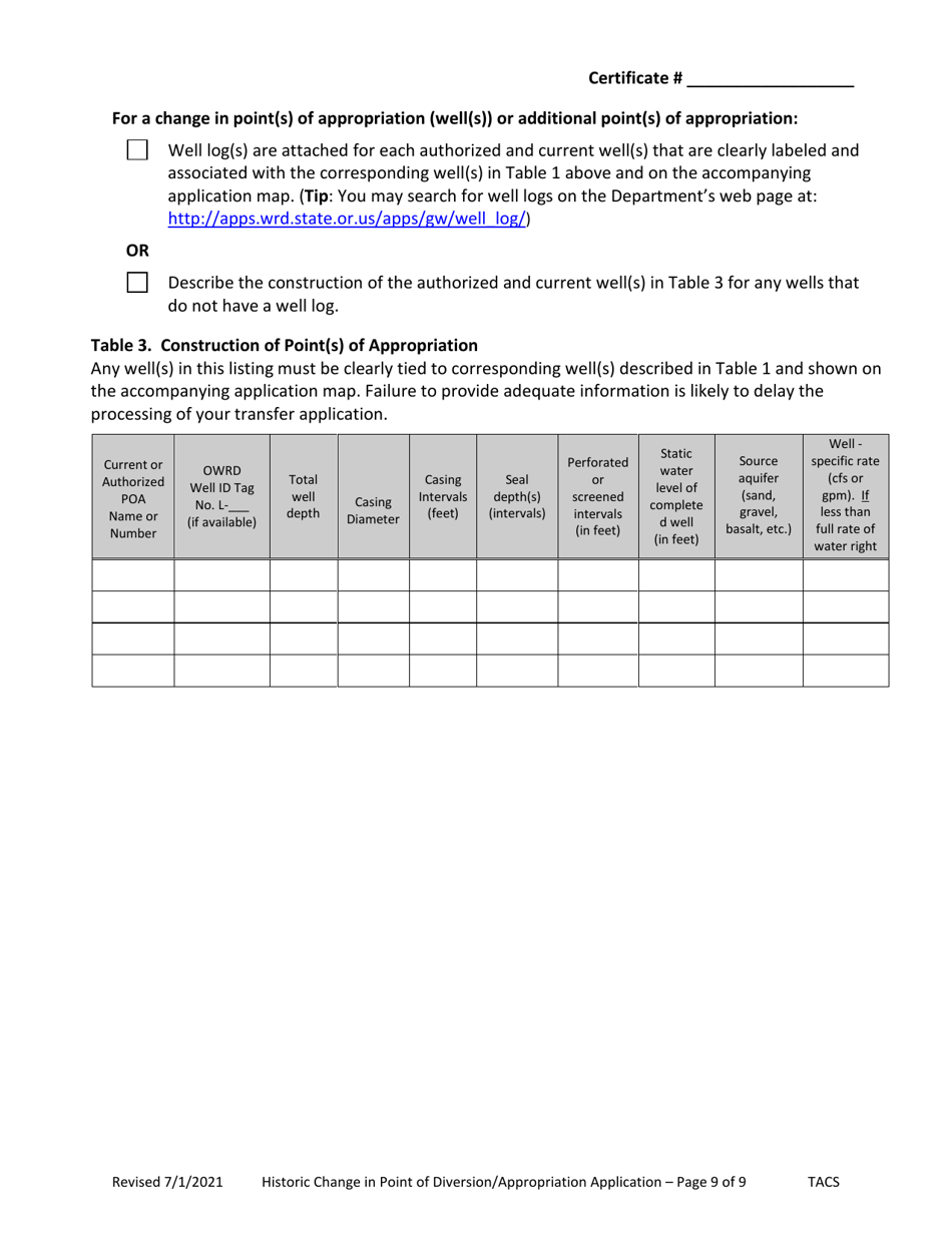 Application for Historic Change in Point of Diversion / Appropriation - Oregon, Page 9