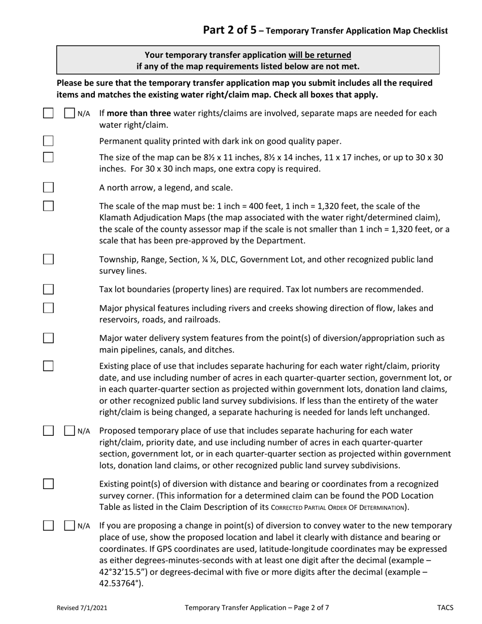 Application for Klamath Basin Adjudication Determined Claim (Temporary Transfer) - Oregon, Page 2