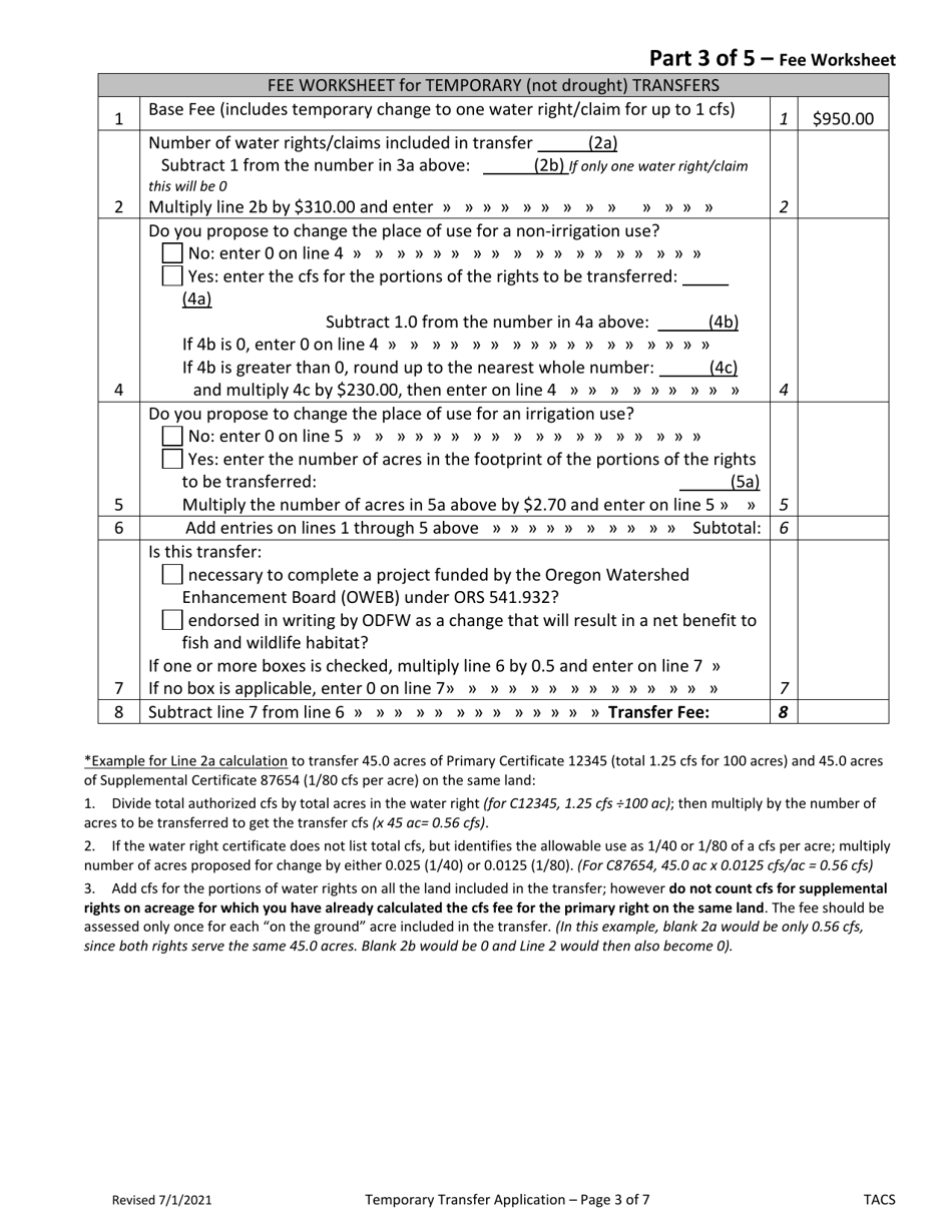 Application for Klamath Basin Adjudication Determined Claim (Temporary Transfer) - Oregon, Page 3